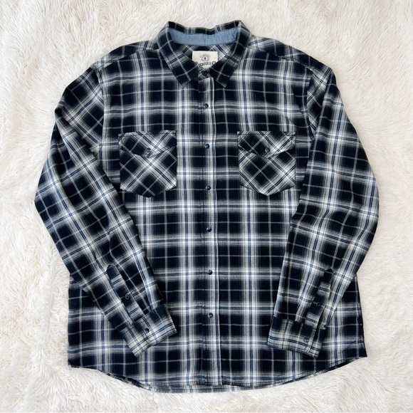 Roebuck & Co Other - Roebuck & Co plaid Western shirt men’s black grey white blue snap button…